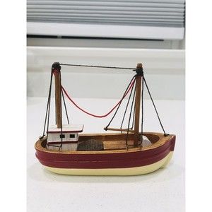 Vtg Restoration Hardware Christmas Ornament Commercial Fishing Boat Wood 5"